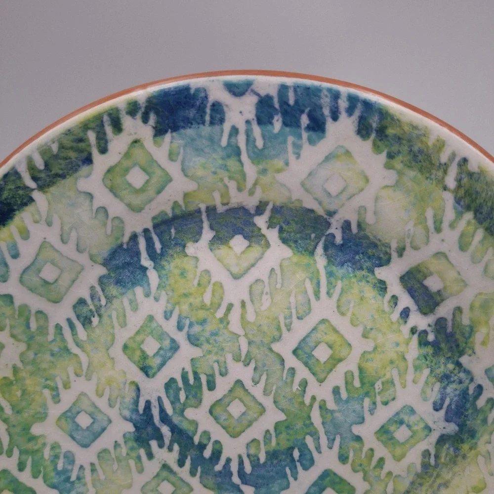 Pier 1‎ Monteo Salad Plate Blue Green Geometric Terracotta 8.5